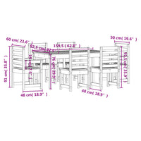 Set da Pranzo per Giardino 7pz Grigio in Legno Massello di Pino 3154709