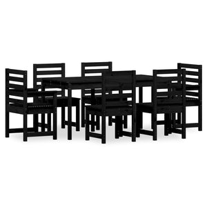 Set da Pranzo per Giardino 7pz Nero in Legno Massello di Pinocod mxl 76298