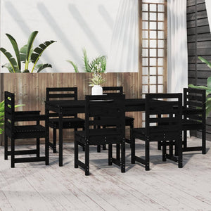 Set da Pranzo per Giardino 7pz Nero in Legno Massello di Pinocod mxl 76298