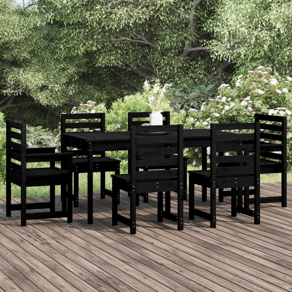 Set da Pranzo per Giardino 7pz Nero in Legno Massello di Pinocod mxl 76298