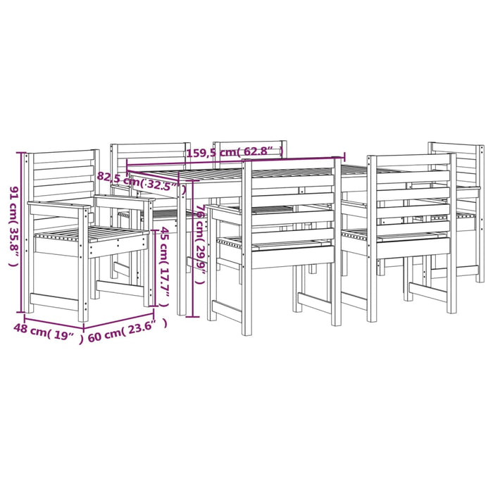 Set da Pranzo per Giardino 7pz Grigio in Legno Massello di Pino 3154715