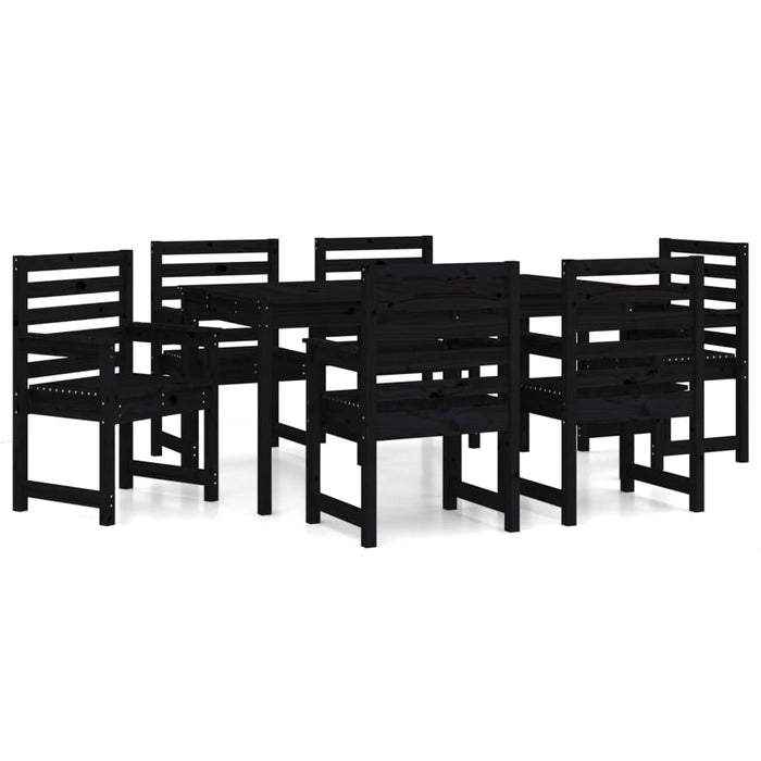 Set da Pranzo per Giardino 7pz Nero in Legno Massello di Pinocod mxl 124204