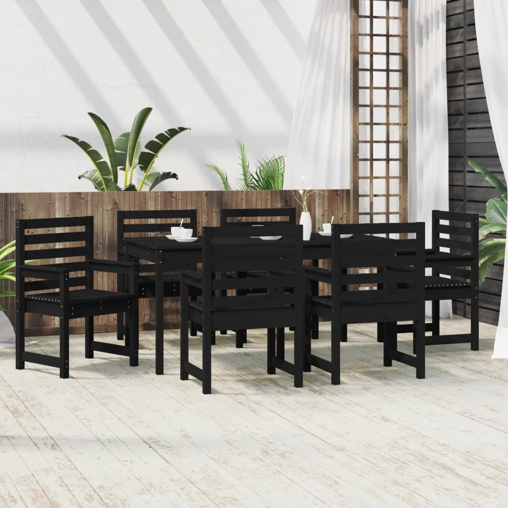 Set da Pranzo per Giardino 7pz Nero in Legno Massello di Pinocod mxl 124204