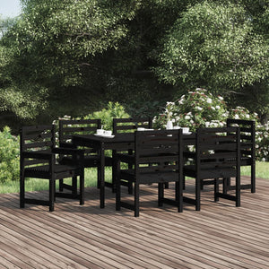 Set da Pranzo per Giardino 7pz Nero in Legno Massello di Pinocod mxl 124204