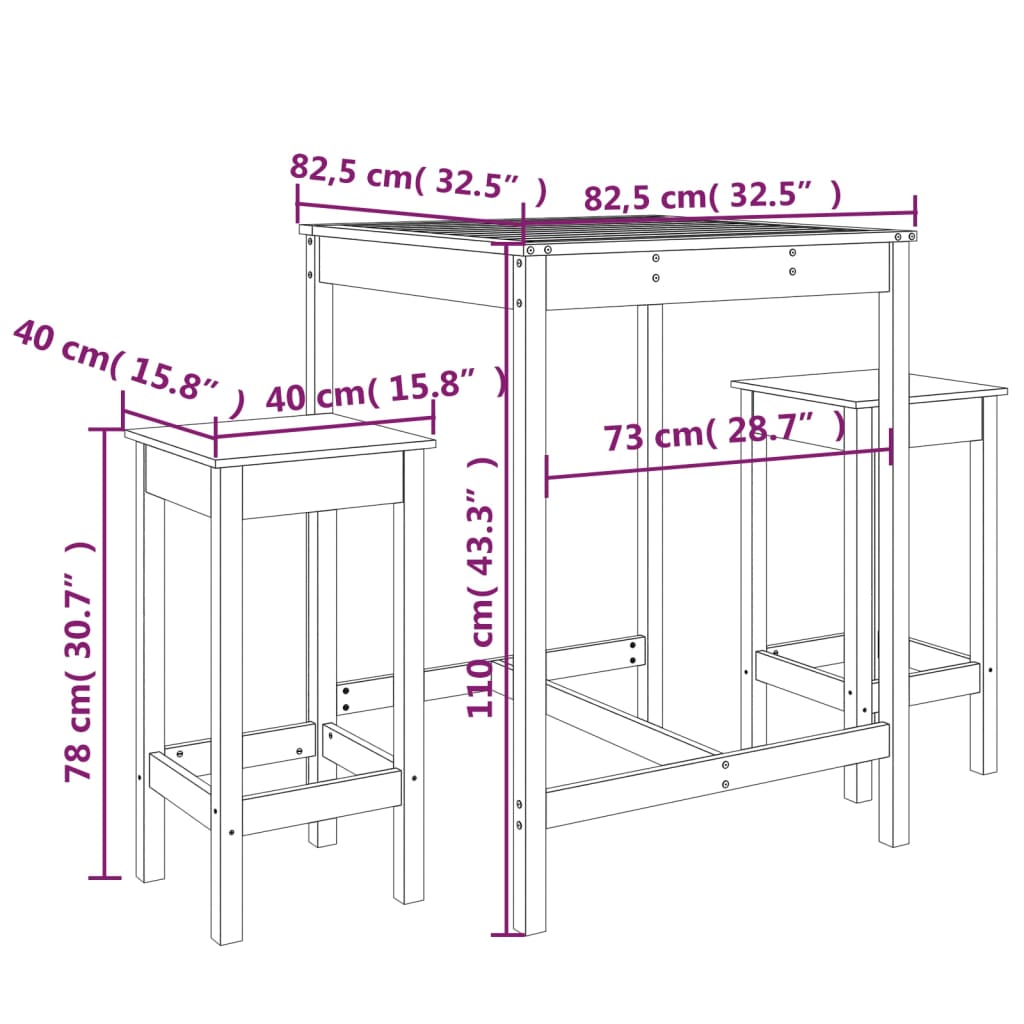 Set Bar da Giardino 3 pz in Legno Massello di Pino 3154725