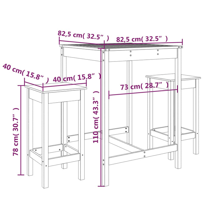 Set Bar da Giardino 3 pz Grigio in Legno Massello di Pino 3154727