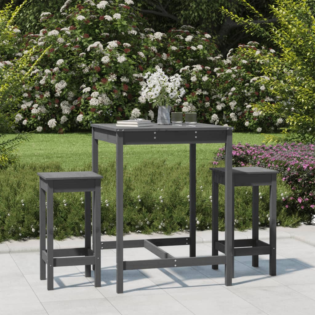 Set Bar da Giardino 3 pz Grigio in Legno Massello di Pino 3154727