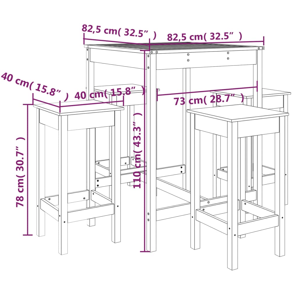 Set Bar da Giardino 5 pz in Legno Massello di Pino 3154730