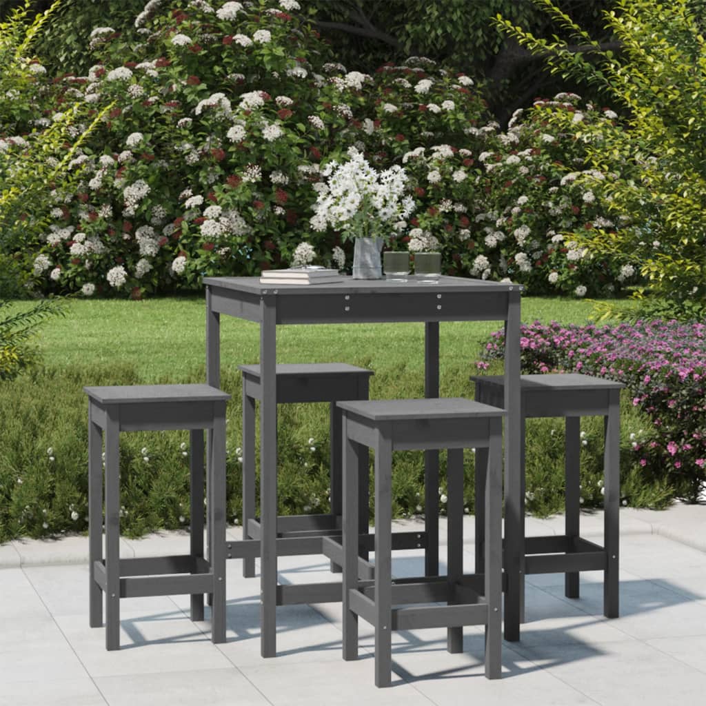 Set Bar da Giardino 5 pz Grigio in Legno Massello di Pino 3154732