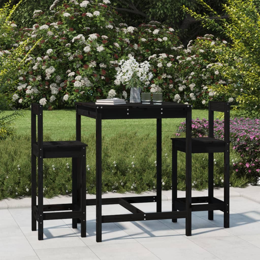 Set Bar da Giardino 3 pz Nero in Legno Massello di Pino 3154739