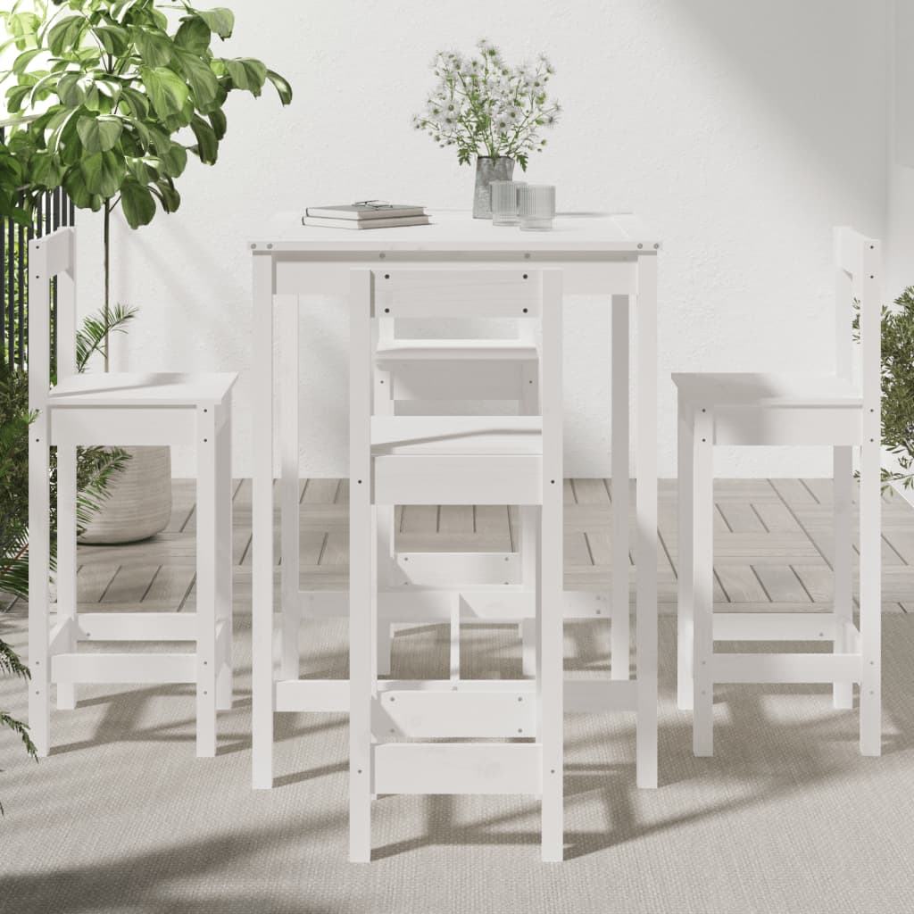 Set Bar da Giardino 5 pz Bianco in Legno Massello di Pino 3154741