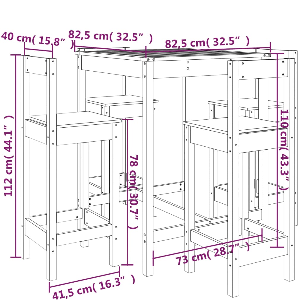 Set Bar da Giardino 5 pz Bianco in Legno Massello di Pino 3154741