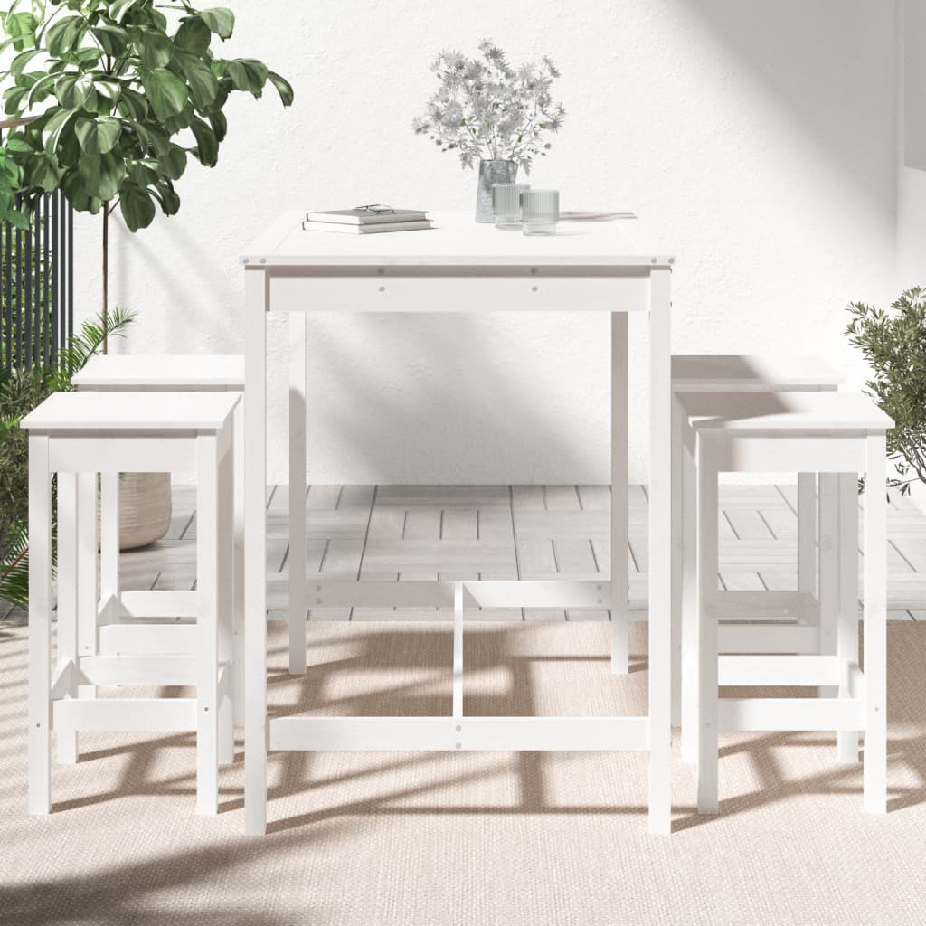 Set Bar da Giardino 5 pz Bianco in Legno Massello di Pino 3154746