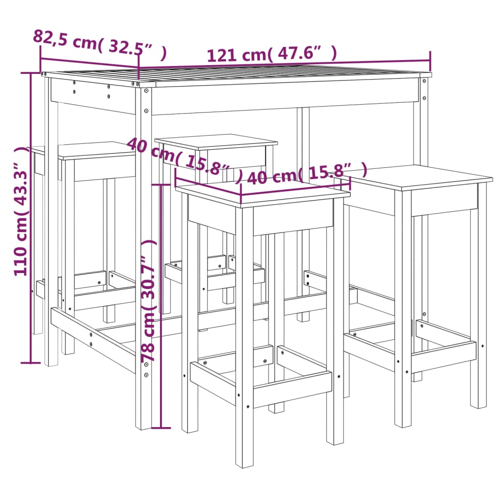 Set Bar da Giardino 5 pz Bianco in Legno Massello di Pino 3154746