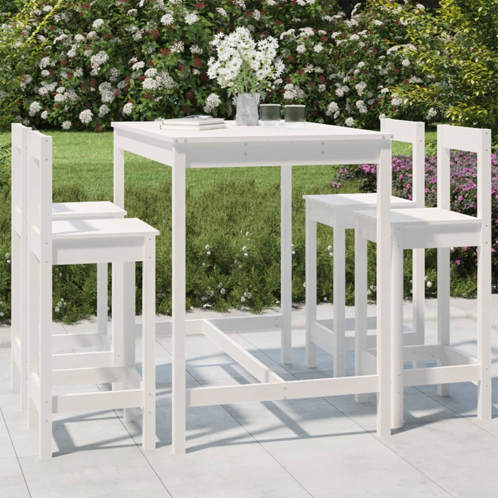 Set Bar da Giardino 5 pz Bianco in Legno Massello di Pino 3154751