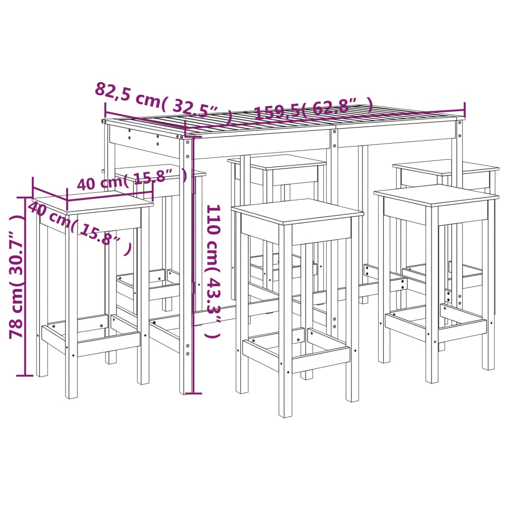 Set Bar da Giardino 7 pz in Legno Massello di Pino 3154755