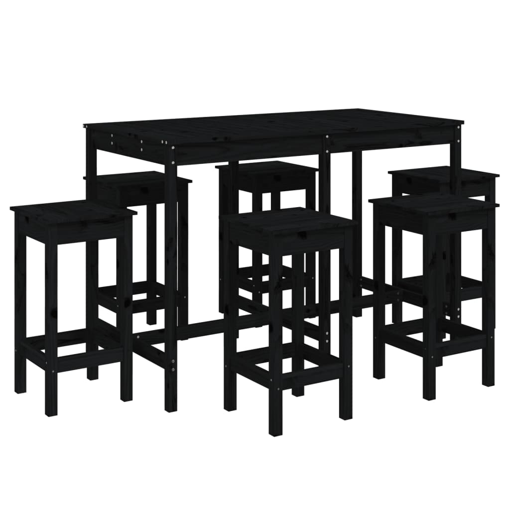 Set Bar da Giardino 7 pz Nero in Legno Massello di Pinocod mxl 94052