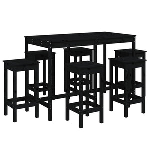 Set Bar da Giardino 7 pz Nero in Legno Massello di Pino 3154759