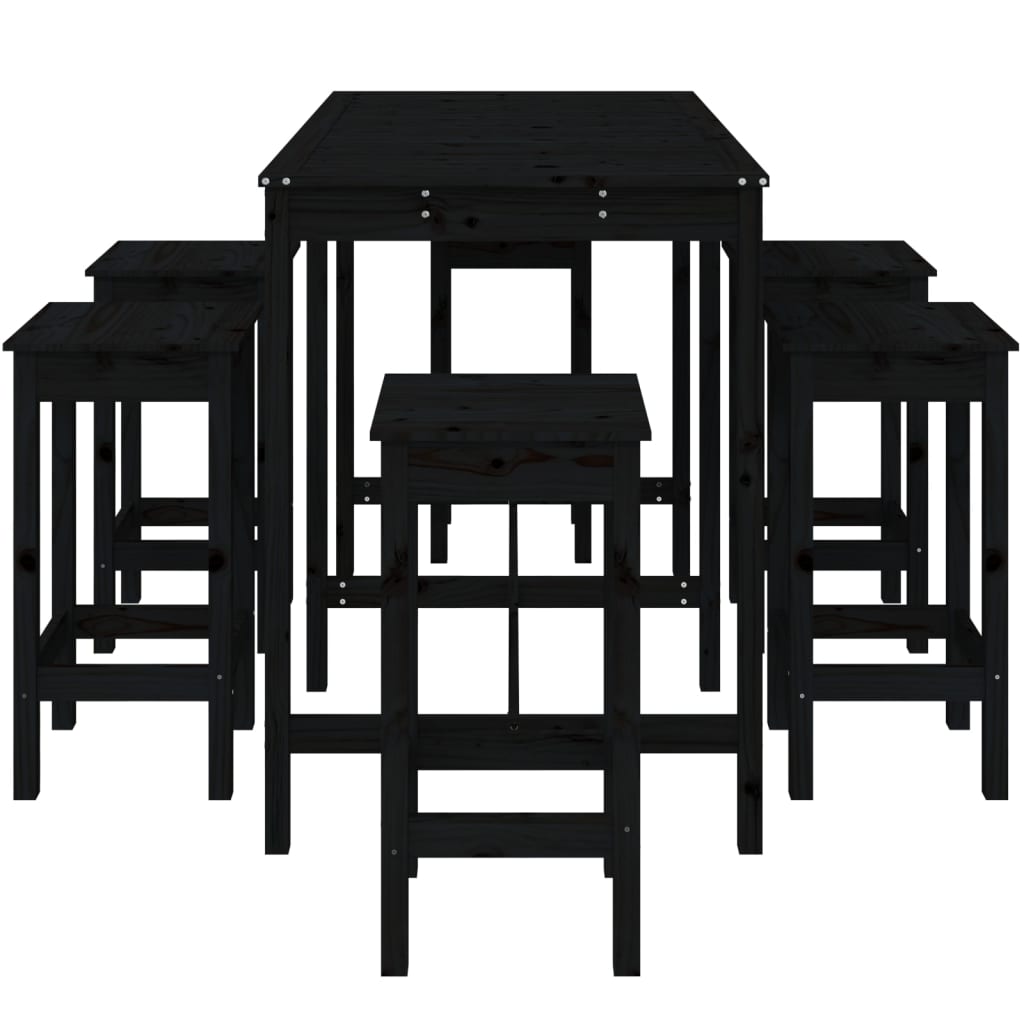 Set Bar da Giardino 7 pz Nero in Legno Massello di Pino 3154759