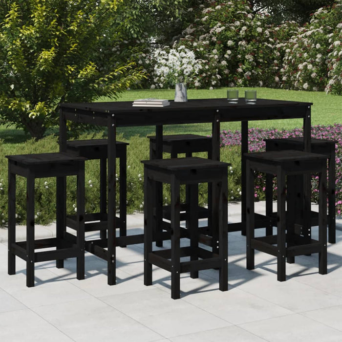 Set Bar da Giardino 7 pz Nero in Legno Massello di Pino 3154759