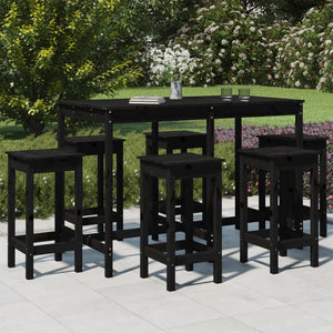 Set Bar da Giardino 7 pz Nero in Legno Massello di Pinocod mxl 94052