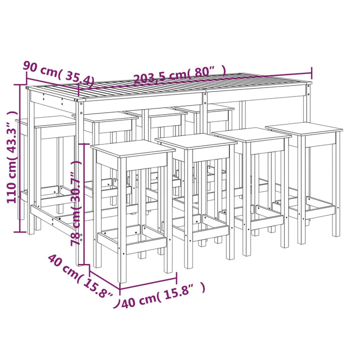 Set Bar da Giardino 9 pz in Legno Massello di Pino 3154765