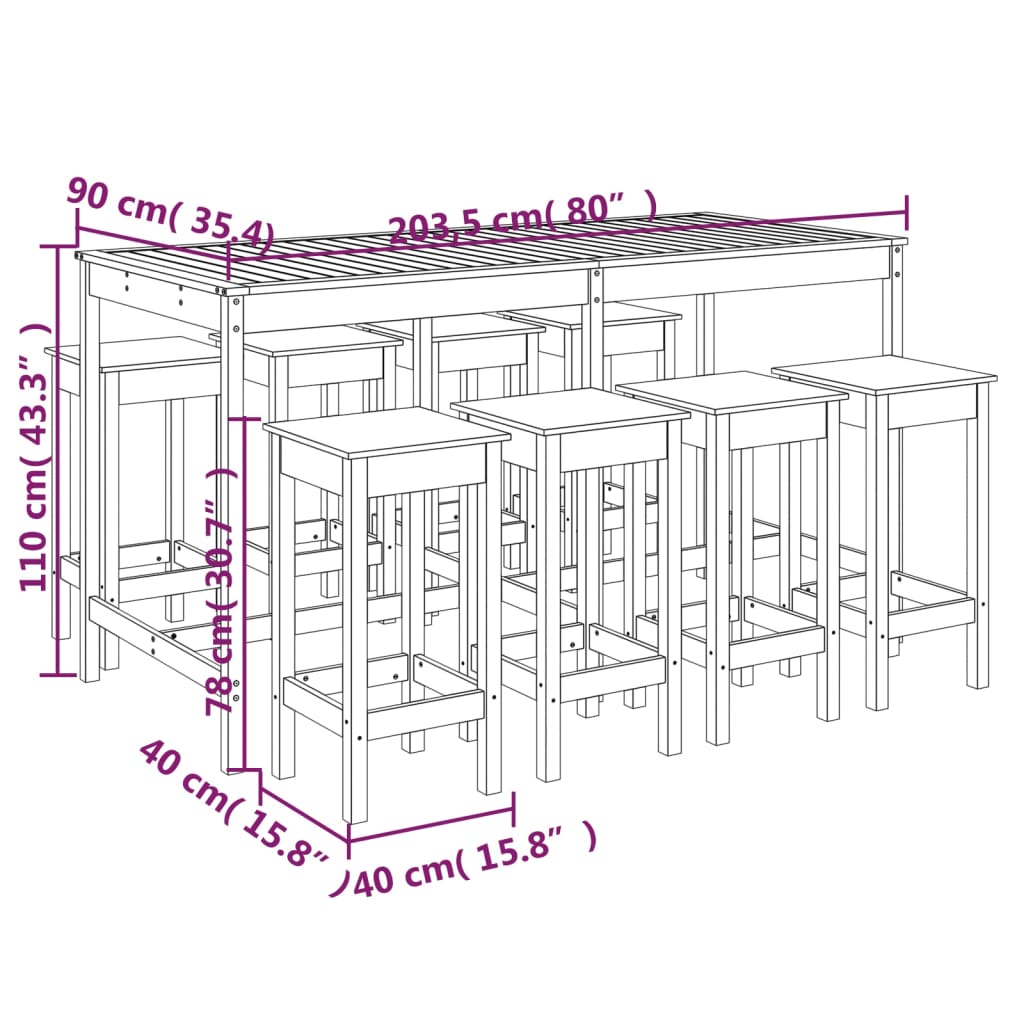 Set Bar da Giardino 9 pz Miele in Legno Massello di Pino 3154768