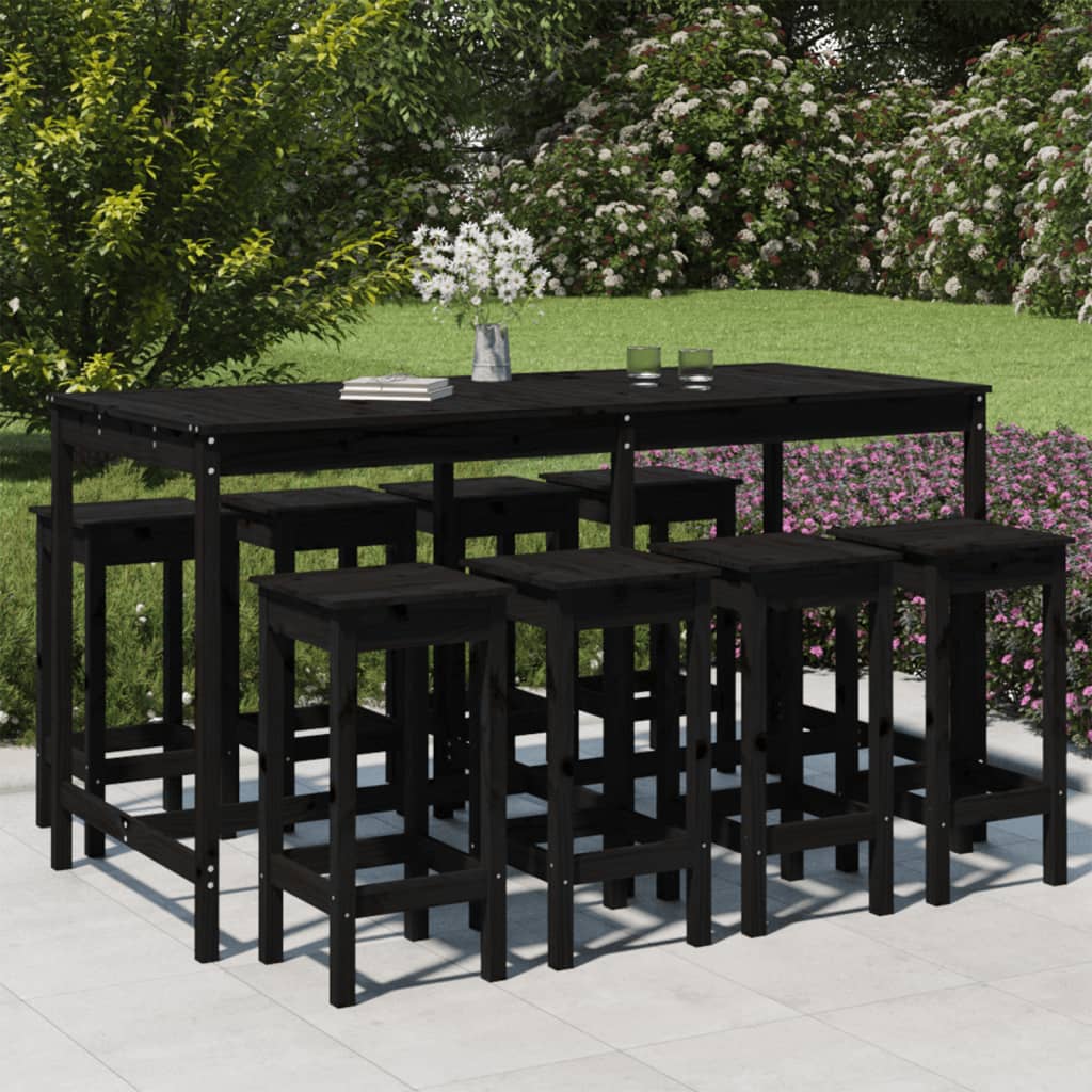 Set Bar da Giardino 9 pz Nero in Legno Massello di Pinocod mxl 117991