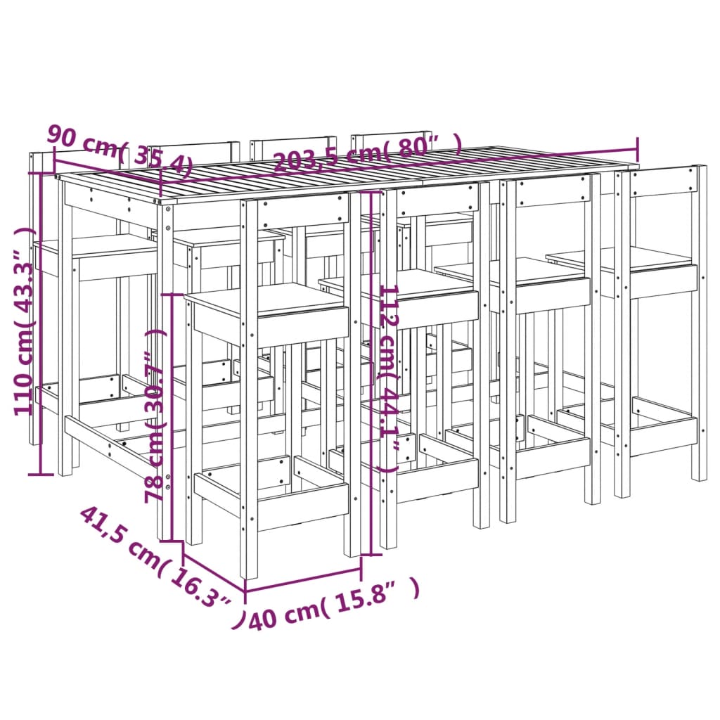 Set Bar da Giardino 9 pz Bianco in Legno Massello di Pino 3154771