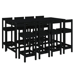 Set Bar da Giardino 9 pz Nero in Legno Massello di Pinocod mxl 117992