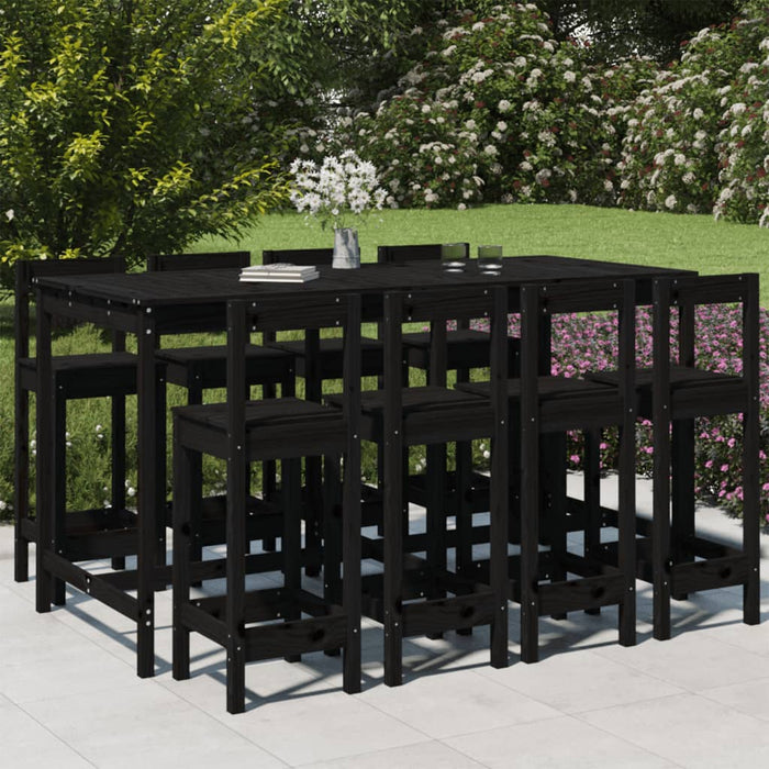 Set Bar da Giardino 9 pz Nero in Legno Massello di Pinocod mxl 117992