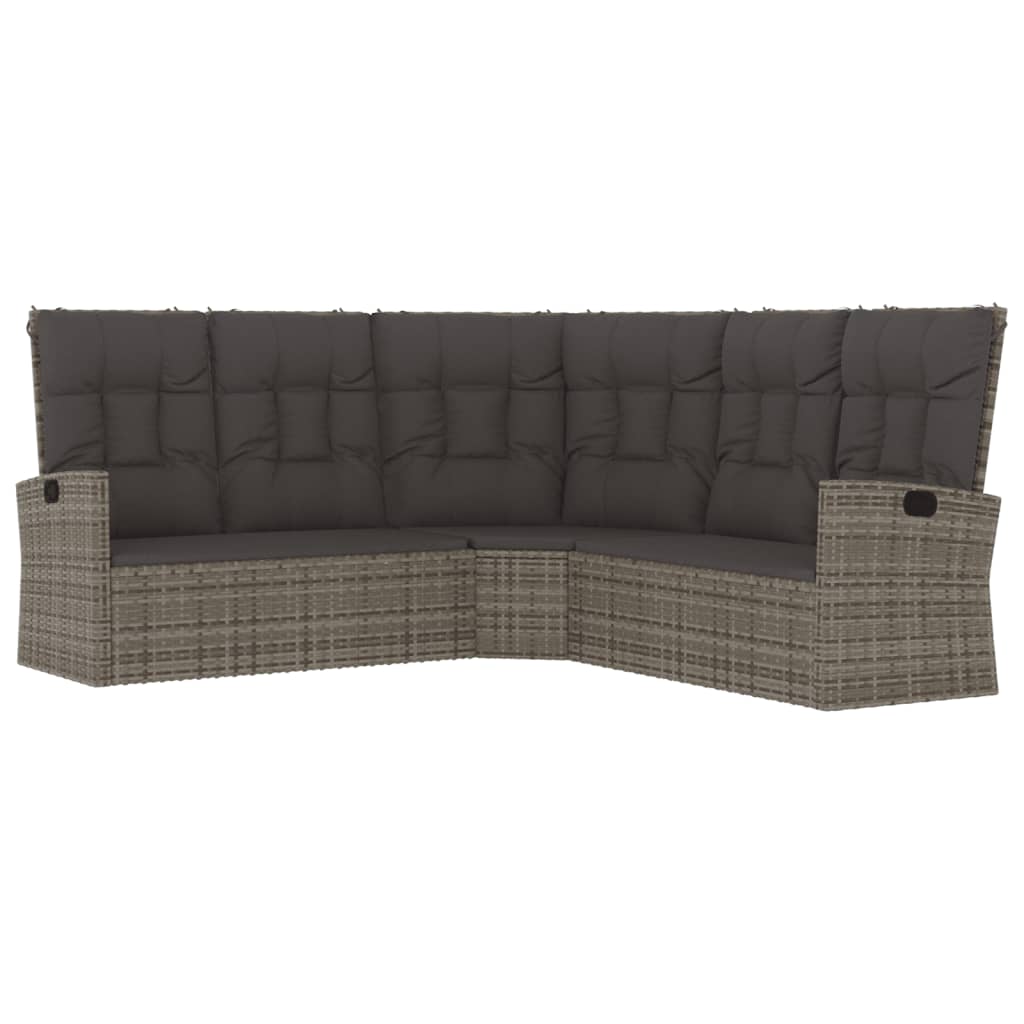 Divano Angolare Reclinabile con Cuscini in Polyrattan Grigio 362182