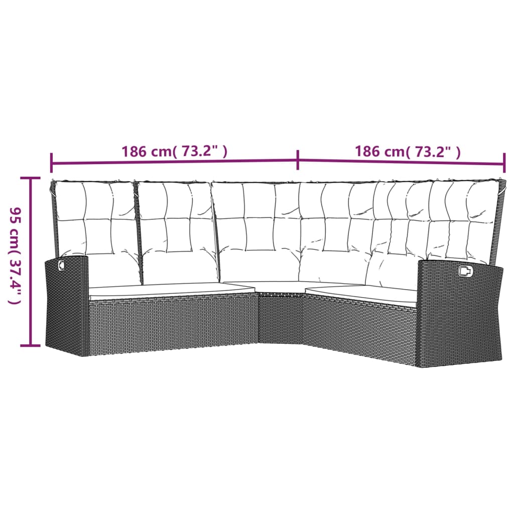 Divano Angolare Reclinabile con Cuscini in Polyrattan Grigio 362182