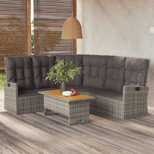 Divano Angolare Reclinabile con Cuscini in Polyrattan Grigiocod mxl 71663