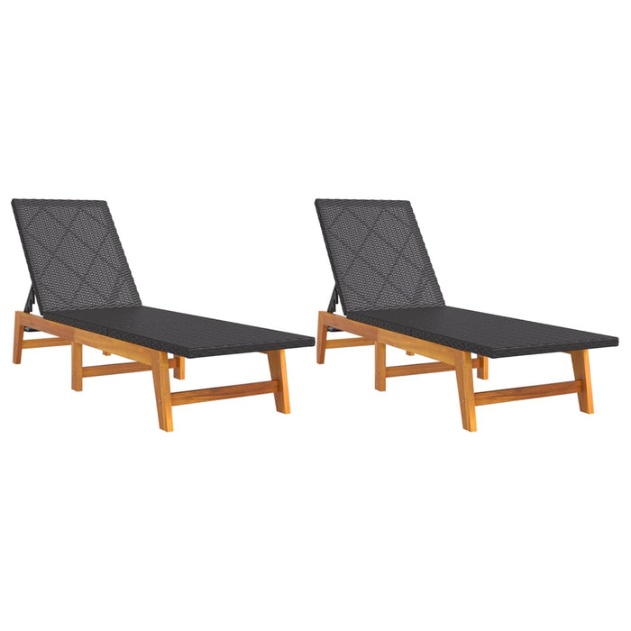 Sdraio 2pz Nero e Marrone Polyrattan e Legno Massello di Acacia 319728