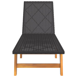 Sdraio 2pz Nero e Marrone Polyrattan e Legno Massello di Acacia 319728