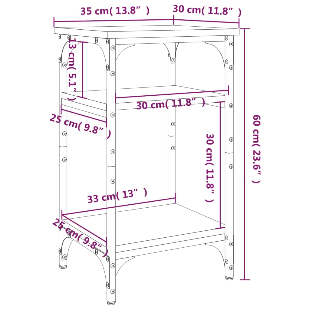 Tavolino Nero 35x30x60 cm in Legno Multistrato 825802