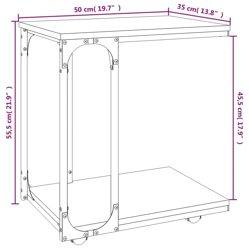 Tavolino con Ruote Nero 50x35x55,5 cm in Legno Multistrato 825807