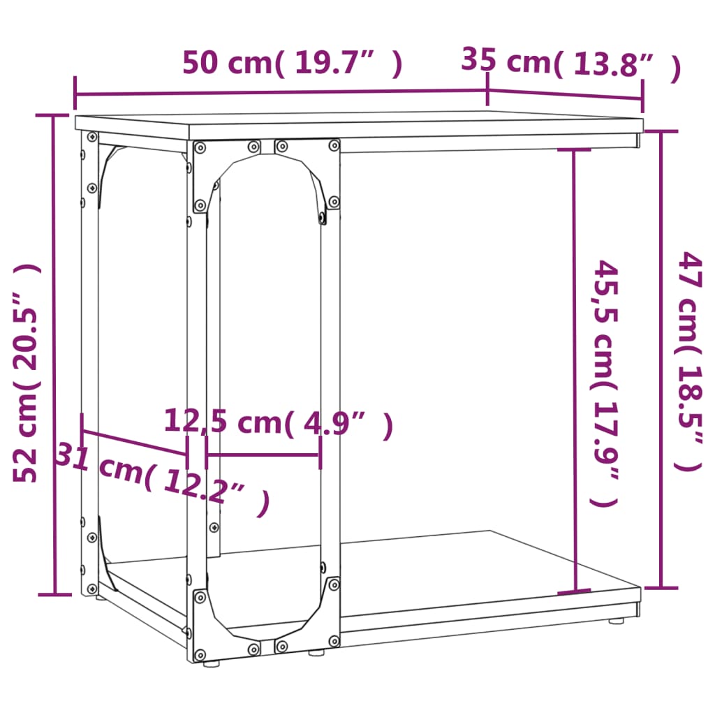 Tavolino Nero 50x35x52 cm in Legno Multistrato 825812