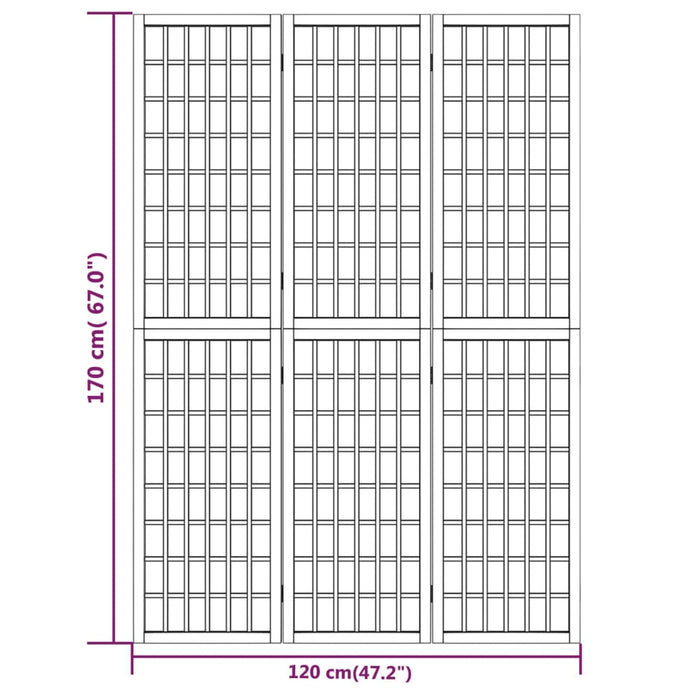 Divisorio Pieghevole 3 Pannelli Stile Giapponese 120x170 Bianco 352087