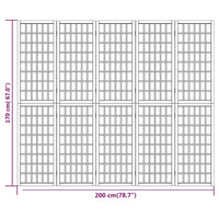 Divisorio Pieghevole 5 Pannelli Stile Giapponese 200x170 Bianco 352089