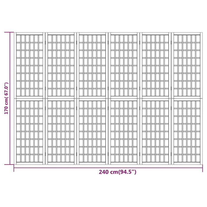 Divisorio Pieghevole 6 Pannelli Stile Giapponese 240x170 Bianco 352090