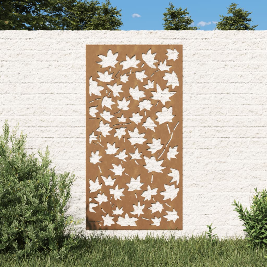 Decorazione Muro Giardino 105x55 cm Foglia Acero Acciaio Corten 824479