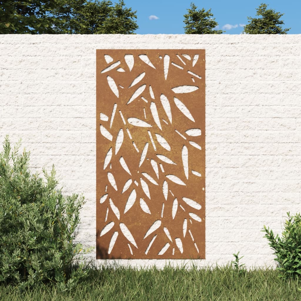 Decorazione Muro Giardino 105x55 cm Foglie Bambù Acciaio Corten 824483