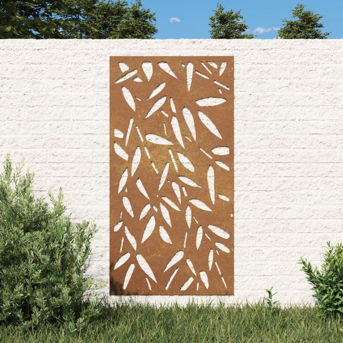 Decorazione Muro Giardino 105x55 cm Foglie Bambù Acciaio Corten 824483