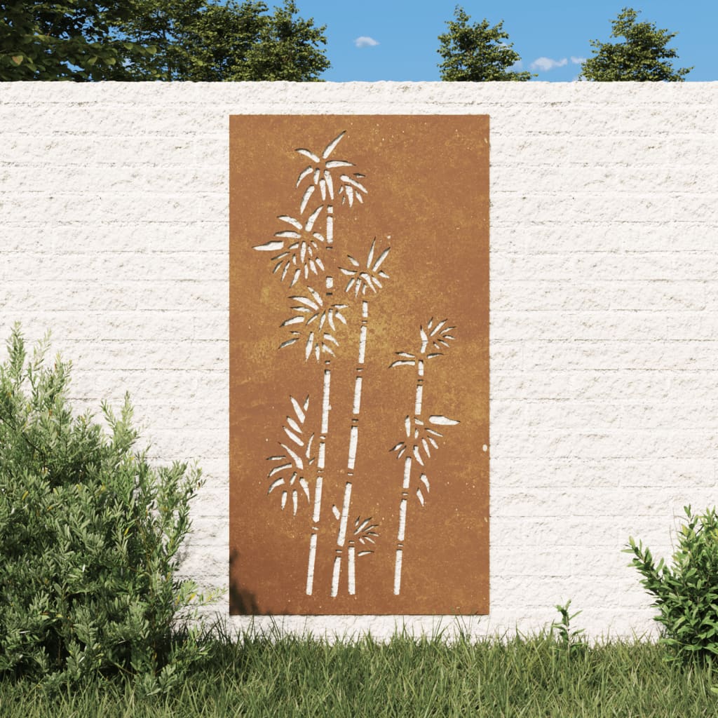 Decorazione Muro da Giardino 105x55 cm Bambù in Acciaio Corten 824484