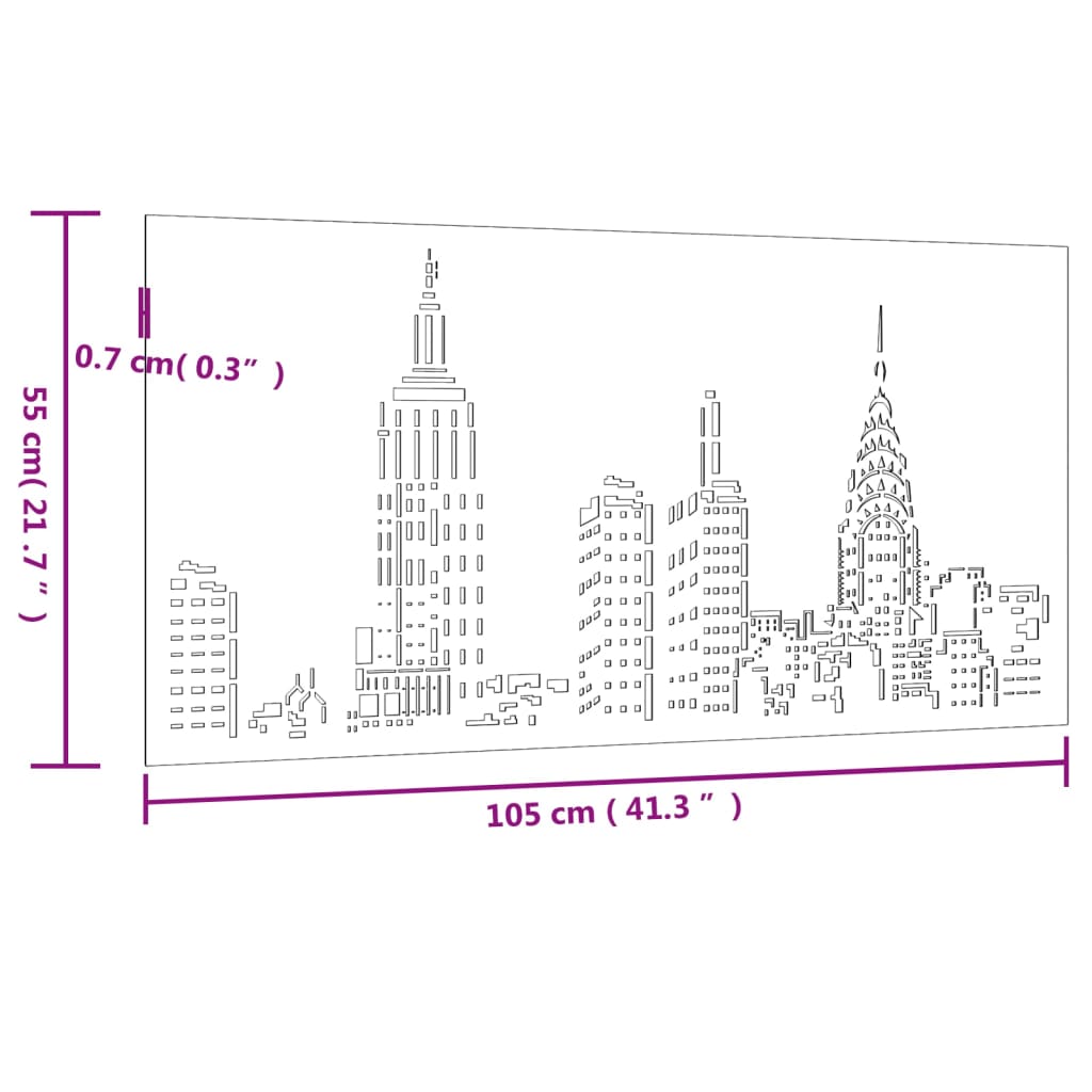 Decorazione Muro da Giardino 105x55cm Skyline in Acciaio Corten 824497