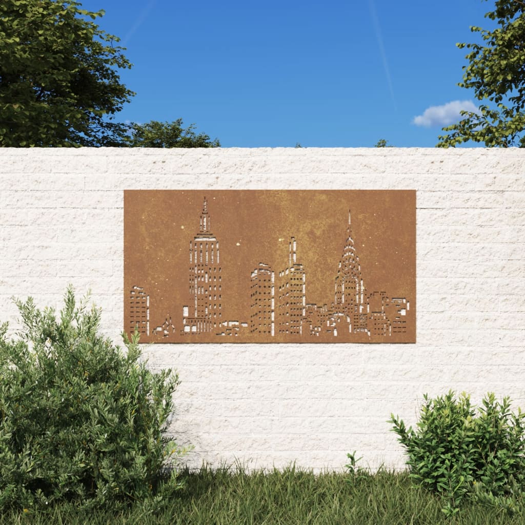 Decorazione Muro da Giardino 105x55cm Skyline in Acciaio Corten 824497