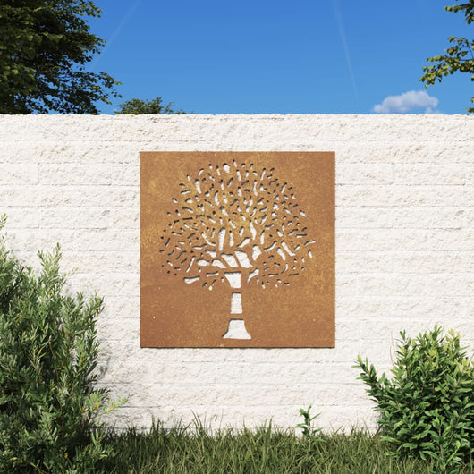 Decorazione Muro da Giardino 55x55 cm Albero in Acciaio Corten 824502