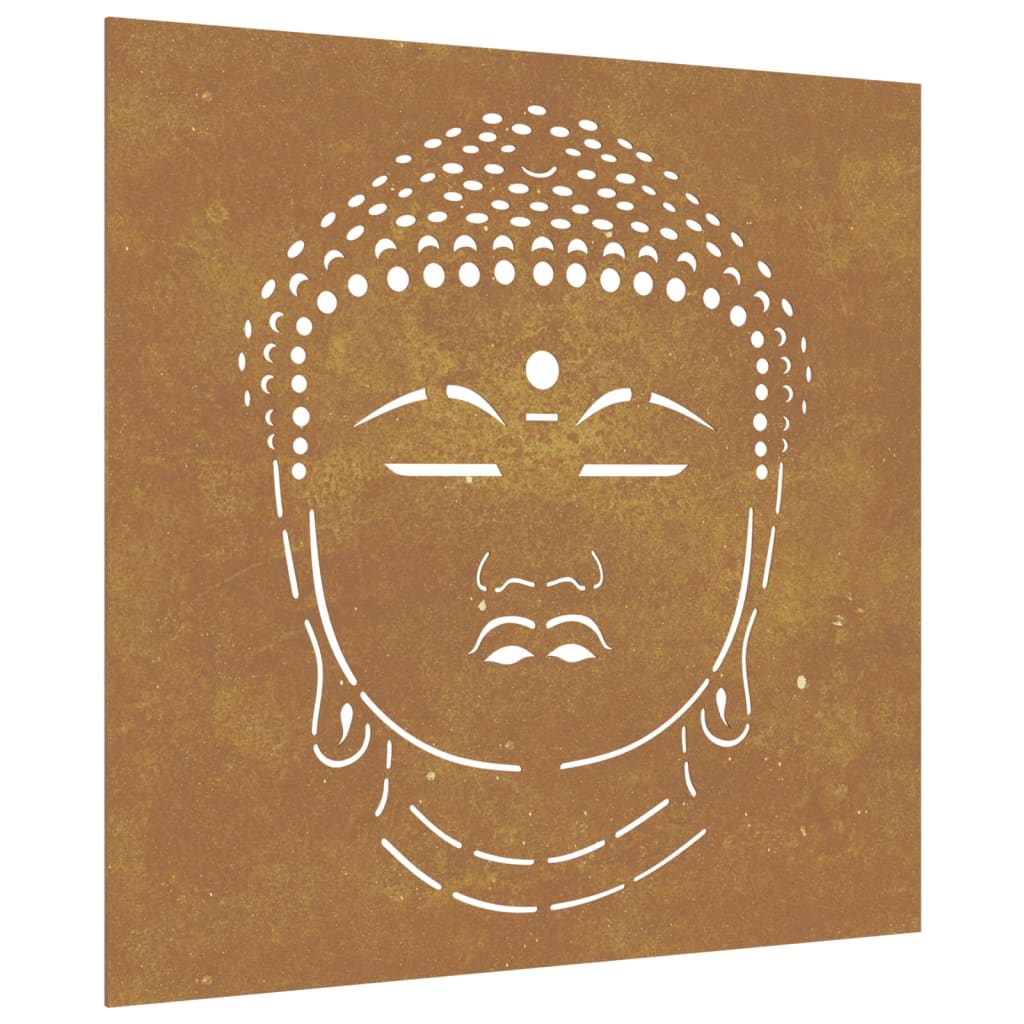 Decorazione Muro Giardino 55x55 cm Testa Buddha Acciaio Corten 824504